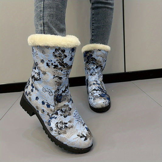 Women's Plush Snow Boots Mid Calf Comfortable Outdoor Sneakers