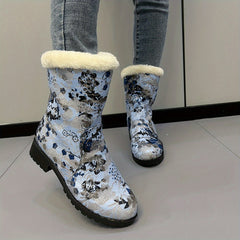 Women's Plush Snow Boots Mid Calf Comfortable Outdoor Sneakers