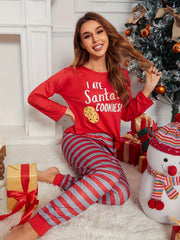 Christmas Pajama Set Long Sleeve Top & Striped Pants
