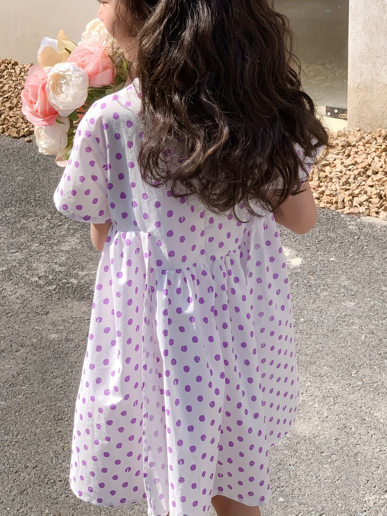 Girl's Polka Dot Princess Dress Short Sleeve Summer Casual Loose Dress