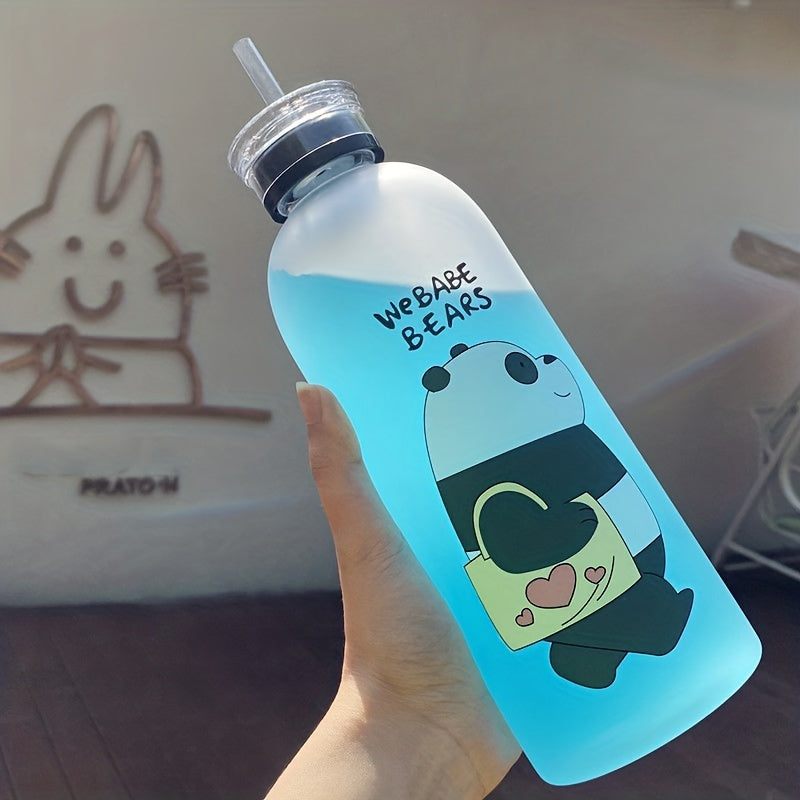 1000ml Frosted Bear Water Bottle w/ Straw - Outdoor Sports & Fitness