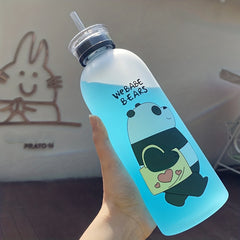 1000ml Frosted Bear Water Bottle w/ Straw - Outdoor Sports & Fitness