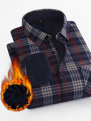 Men's Plaid Fleece Shirt Turndown Collar Long Sleeve Warm Autumn Winter