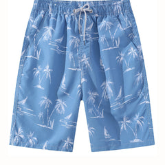 Coconut Palm & Dog Pattern Beach Shorts Men's Quick Drying Waist Drawstring Shor