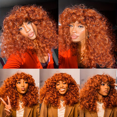 Long Curly Afro Wig With Bangs Big Loose Kinky Curly Hair Synthetic Wig