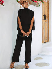 Solid Cape Sleeve Jumpsuit with Tie Back