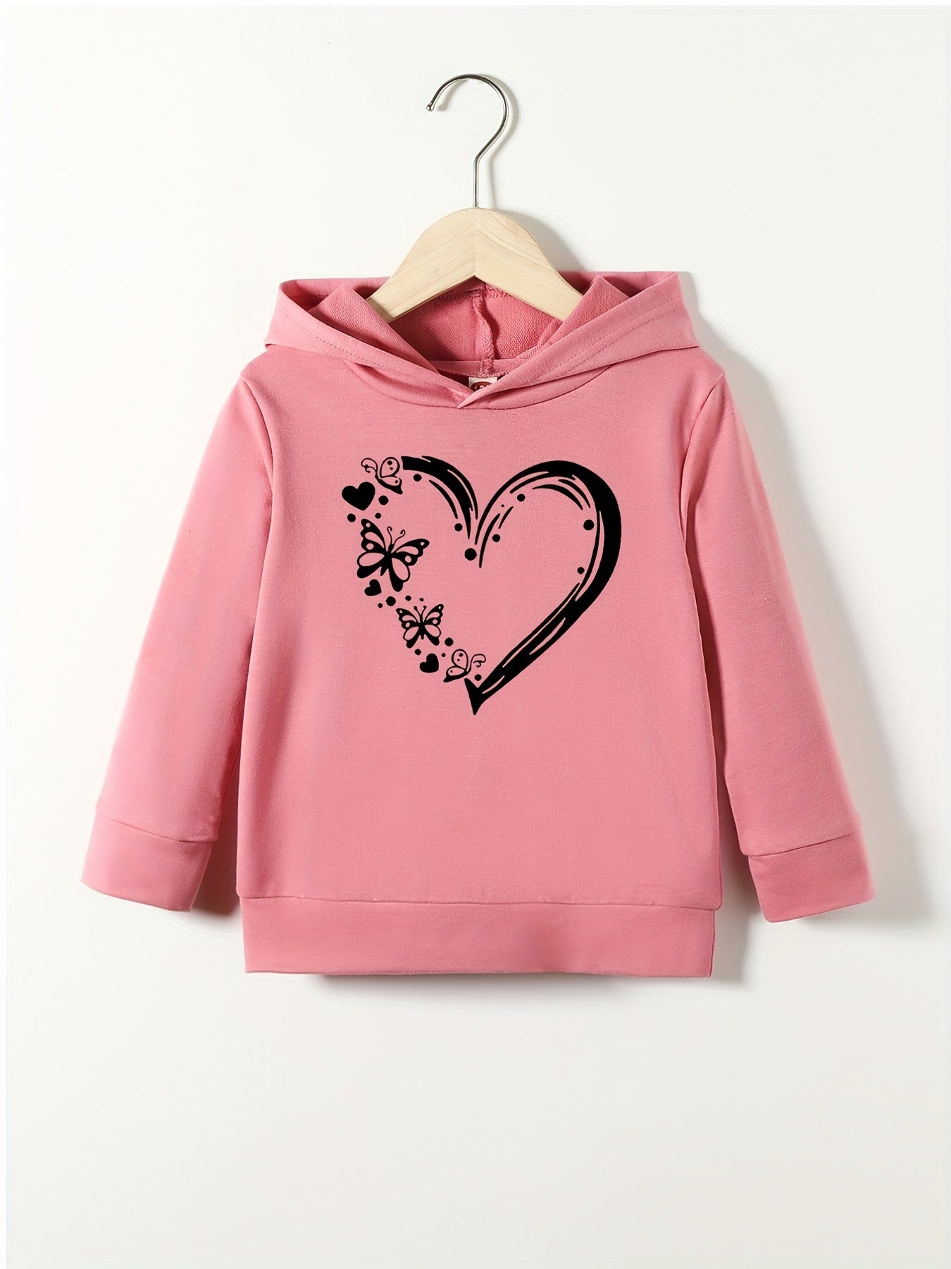 Heart & Butterfly Print Casual Sweatshirt Top Hoodie for Youth Girls