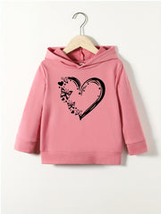 Heart & Butterfly Print Casual Sweatshirt Top Hoodie for Youth Girls