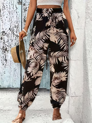 Floral Print High Waist Drawstring Pants for Women's Vacation