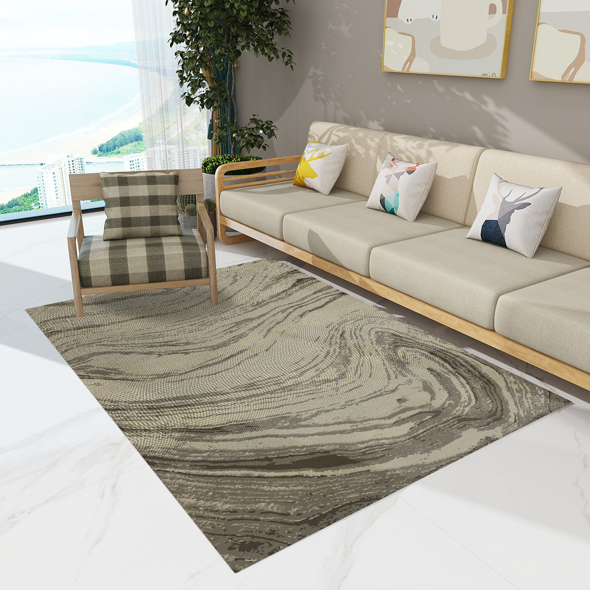 Abstract Woven Area Rugs Modern Anti slip Distressed Outdoor Rugs