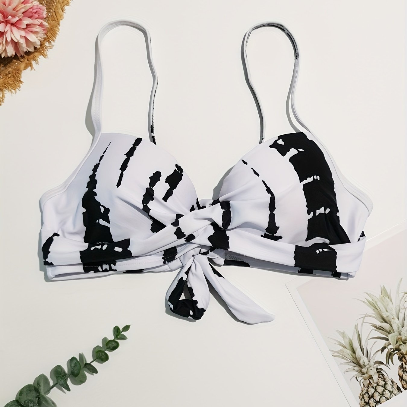 Tie Dye V Neck Bikini Top Stretchy Swimsuit Bra