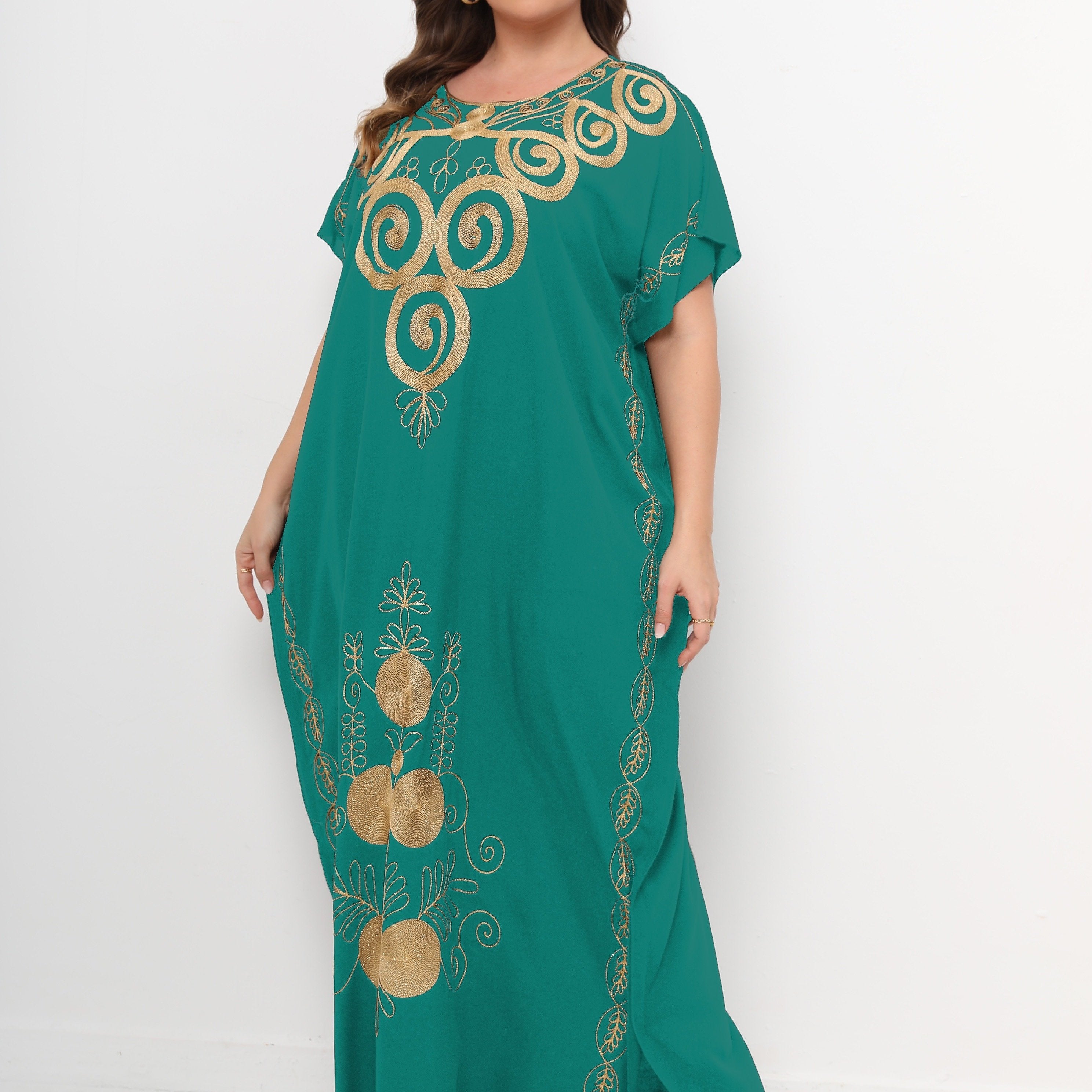 Embroidered Batwing Sleeve Maxi Kaftan Dress