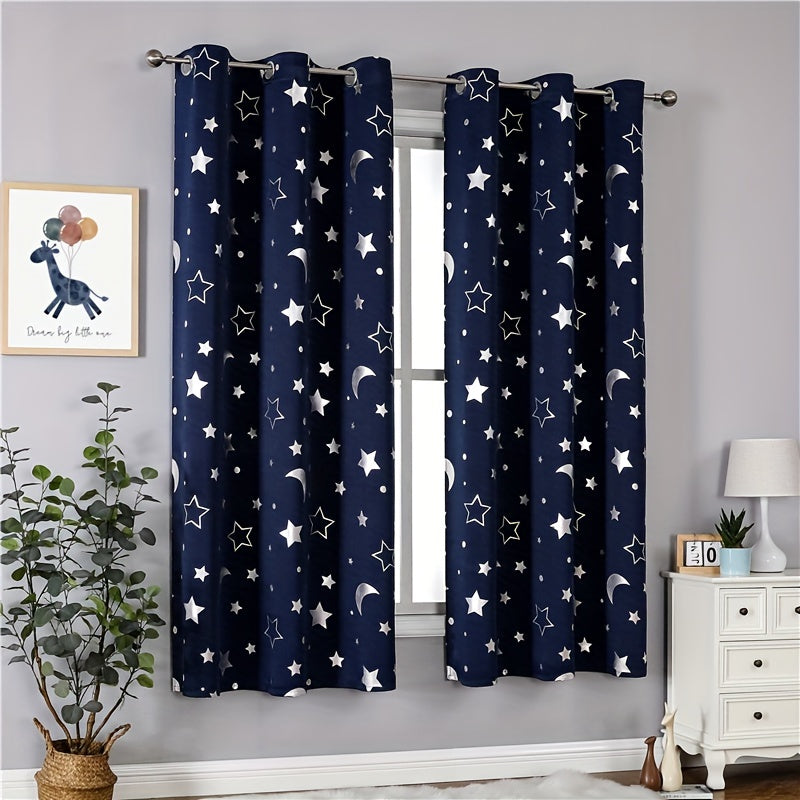 Star Moon Blackout Window Curtain for Home Decor