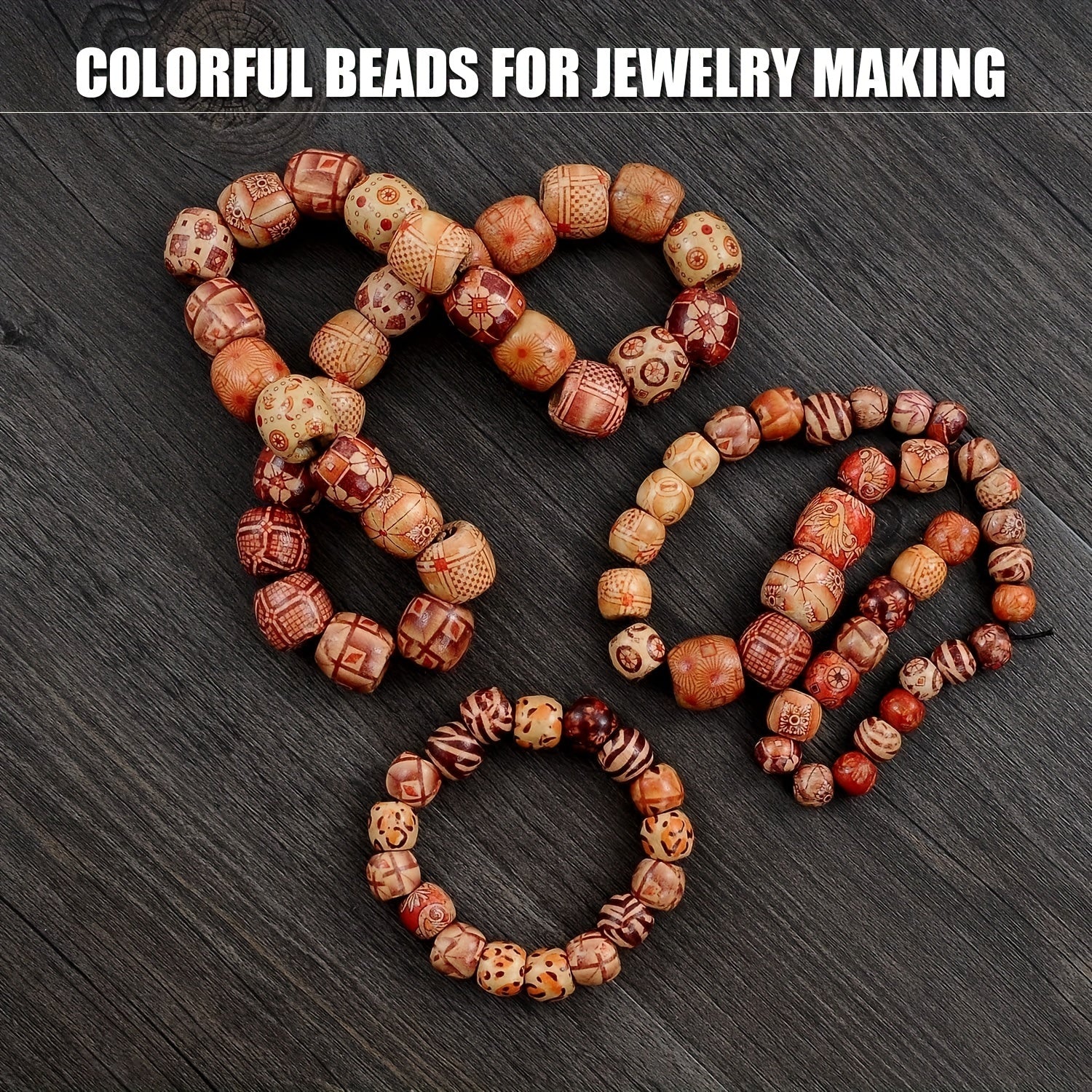 100pcs Natural 10mm Painted Wooden Beads Round Loose Beads Bulk