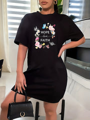 Casual Dress Women's Plus Floral Butterfly Print Short Sleeve Dress