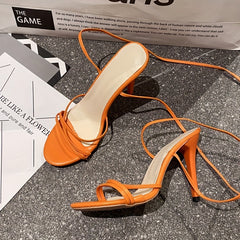Stiletto Heeled Shoes Open Toe Lace Up Heels Summer Pumps