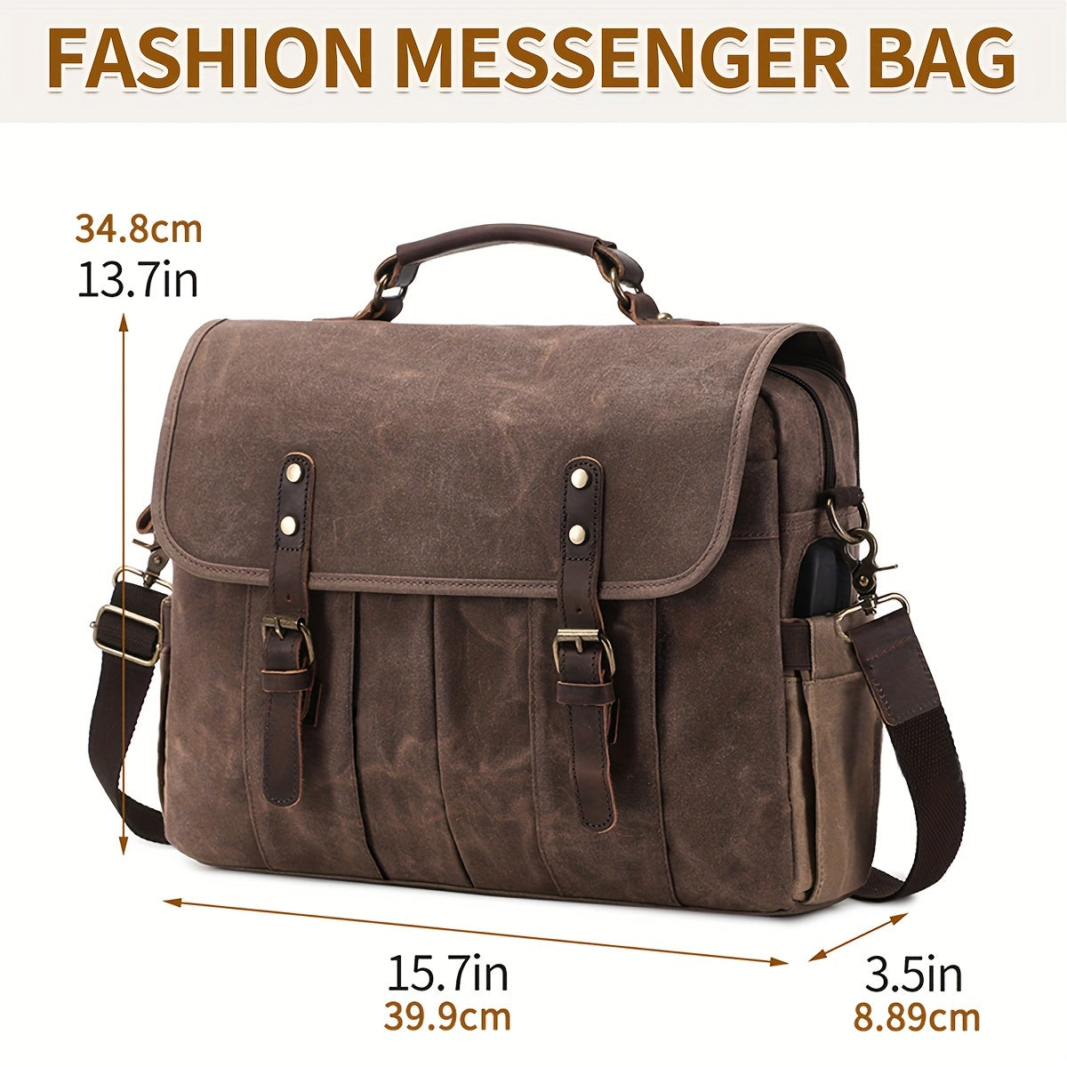 Men's Messenger Bag Retro Waterproof 15.6" Laptop Briefcase