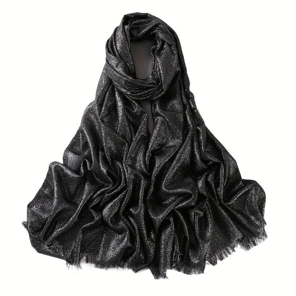 Solid Tassel Scarf Hijab Glitter Shimmer Fringe Shawl