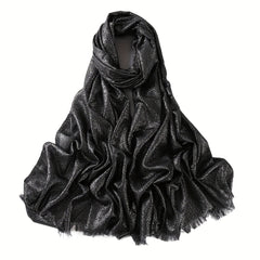 Solid Tassel Scarf Hijab Glitter Shimmer Fringe Shawl