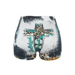 Leopard Cross Print Skinny Shorts for Women