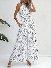 Printed Halter Neck Wide Leg Jumpsuit for Women