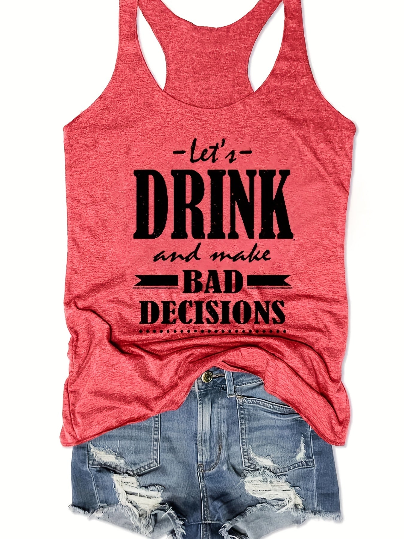 Letter Print Tank Top For Women Sleeveless Racer Back Sports Casual Top