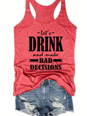 Letter Print Tank Top For Women Sleeveless Racer Back Sports Casual Top