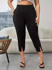 Solid Cropped Pants Slim High Waist Casual