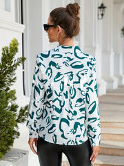 Graffiti Print Button Up Long Sleeve Blouse