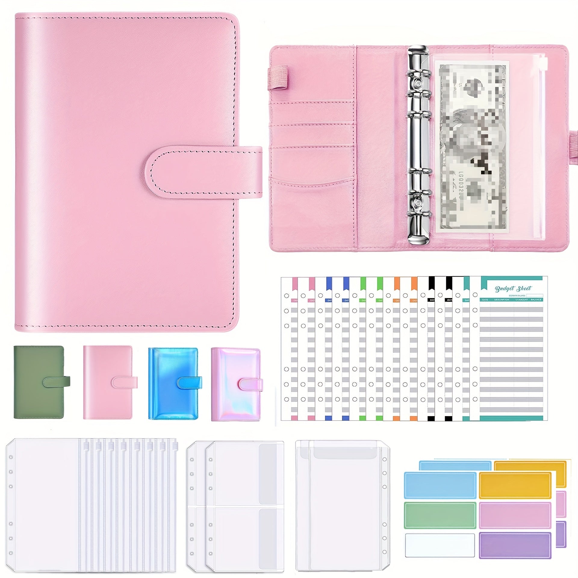 Budget Binder w/ Zipper Envelopes & Expense Sheets Money Organizer