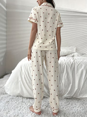 Cherry Print Pajama Set Short Sleeve Women's Sleepwear & Loungewear