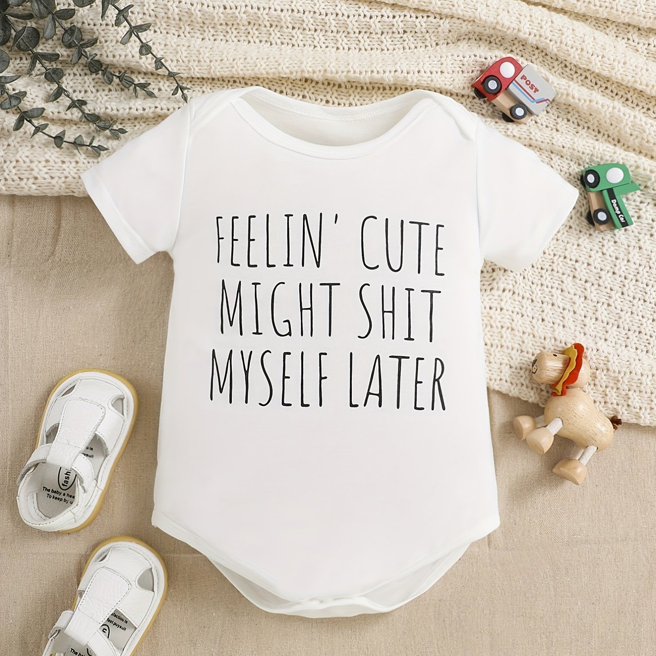 Letter Graphic Print Short Sleeve Onesie for Baby Boys and Girls