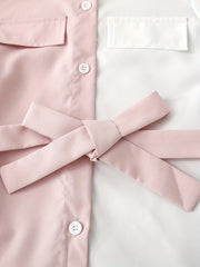 Girls Colorblock Collared Short Sleeve Blouse Tops