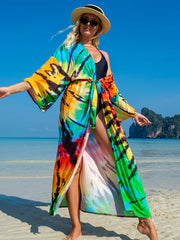 Ombre Tie Dye Stripe Wrap Cover Up - Wide Sleeve