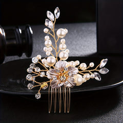 Flower Charm Hair Comb Rhinestone & Faux Pearl Bridal Wedding Headwear