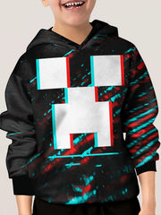 Square Pattern Hoodie For Kids Pullover Casual Hooded Long Sleeve Top