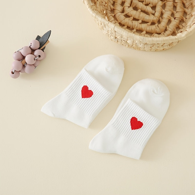 Red Heart Pattern Socks Elastic Ribbed Mid Tube Women's Stockings