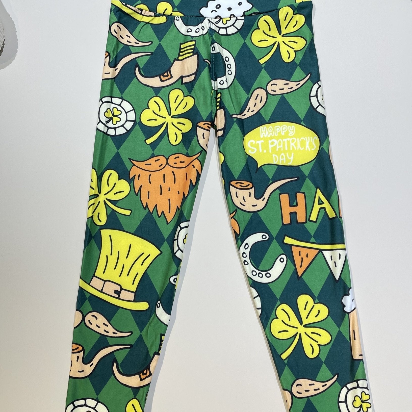 Girls St Patrick's Leggings Hat Argyle Pattern Pants