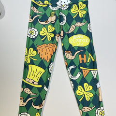 Girls St Patrick's Leggings Hat Argyle Pattern Pants
