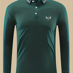 Wings Print Men's Casual Button Up Long Sleeve Polo Shirt