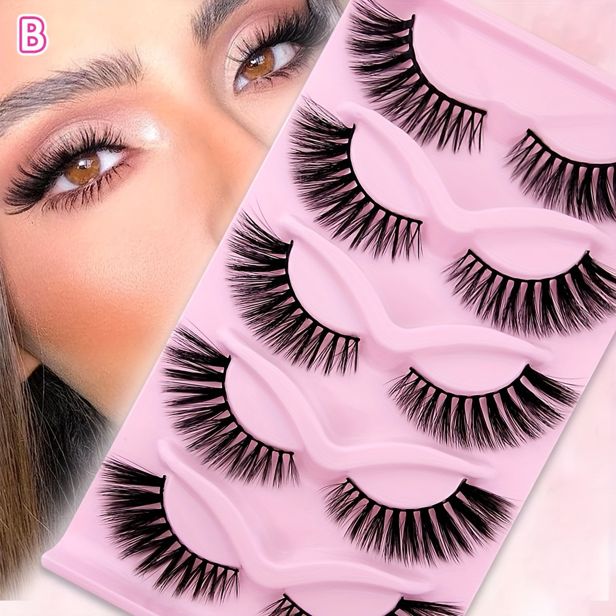 5 Pairs Cat Eye Faux Mink Eyelashes Fluffy Volume Strip False Lashes