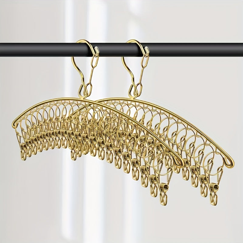 1pc Stainless Steel Golden Socks Rack 20 Clips Hanger