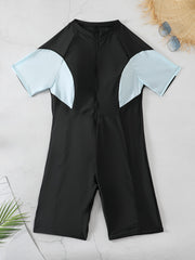 Colorblock Zip Up One Piece Surfing Suit