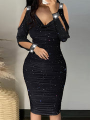 Cold Shoulder Ruched Body Con Dress Solid Sexy Dress For Spring & Fall