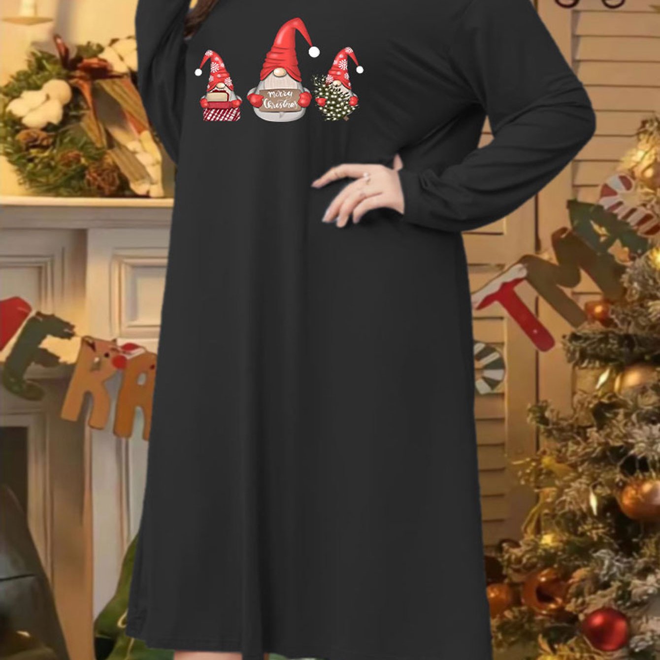 Christmas Gnomes Print Lounge Dress