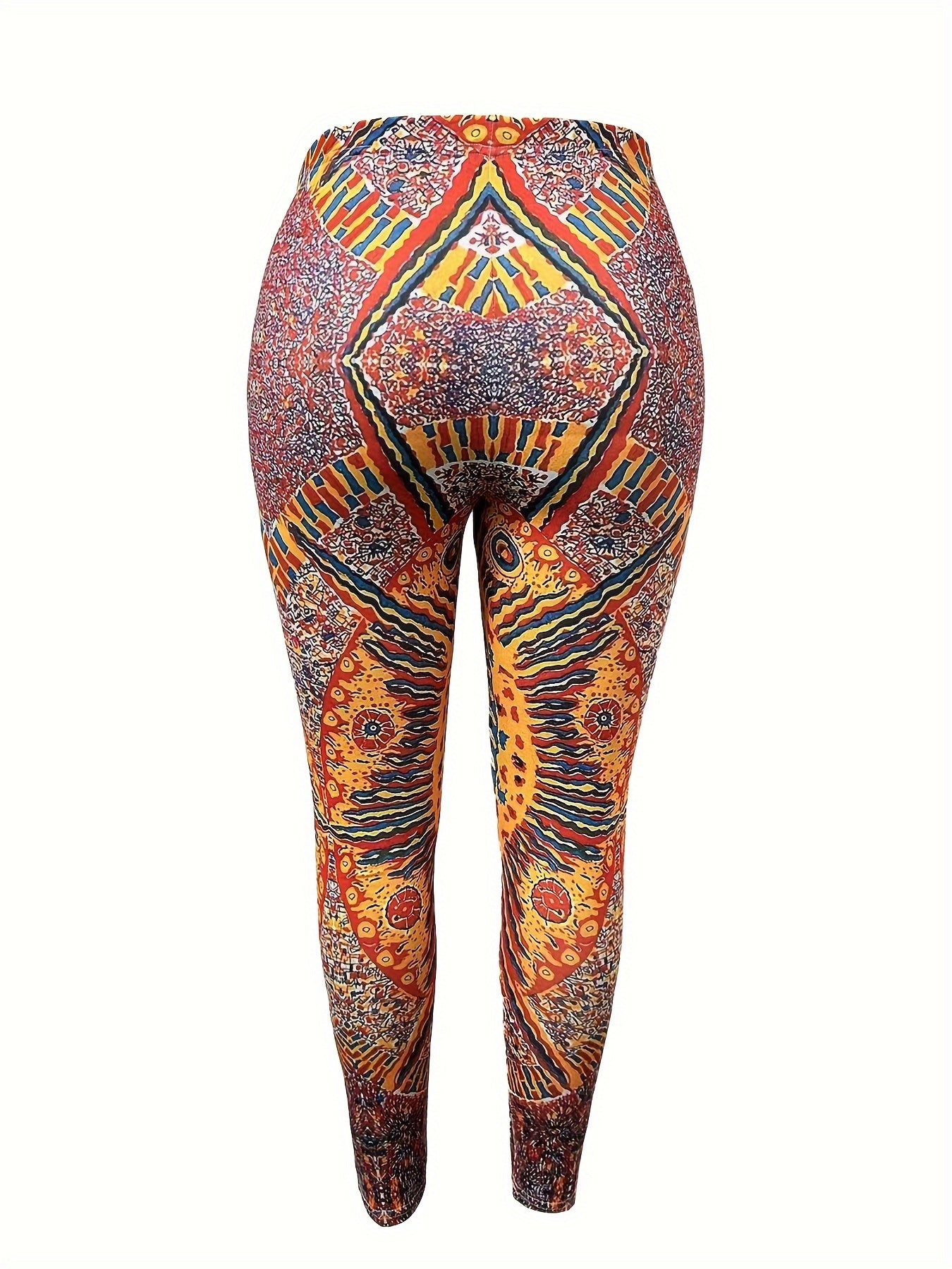 Plus Size Boho Leggings Women's Plus Tribal Print High Rise Leggings