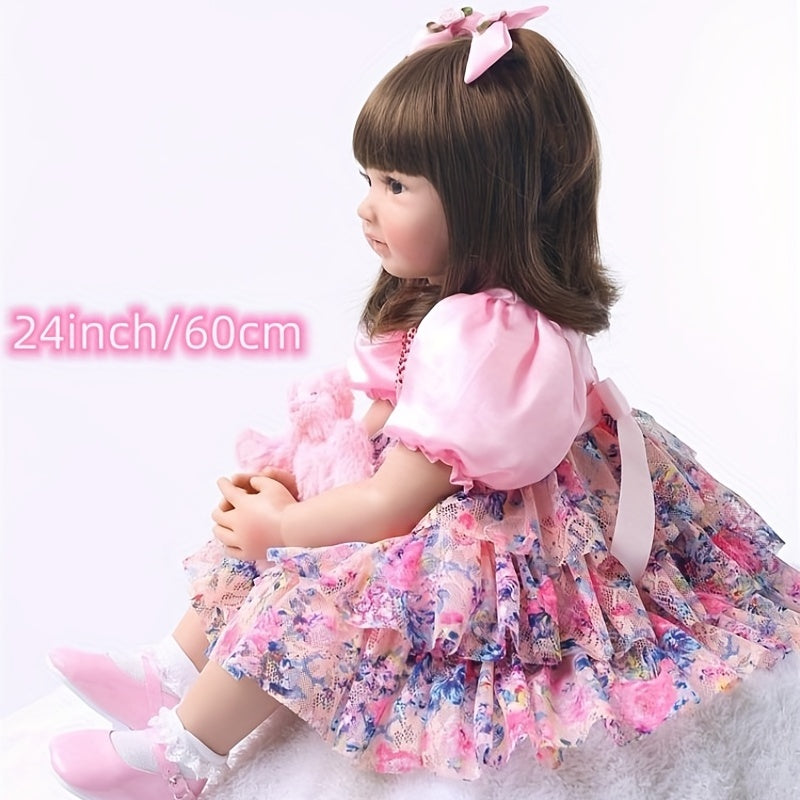 24 Inch Reborn Doll Girl Princess Long Hair Pink Skirt Lifelike