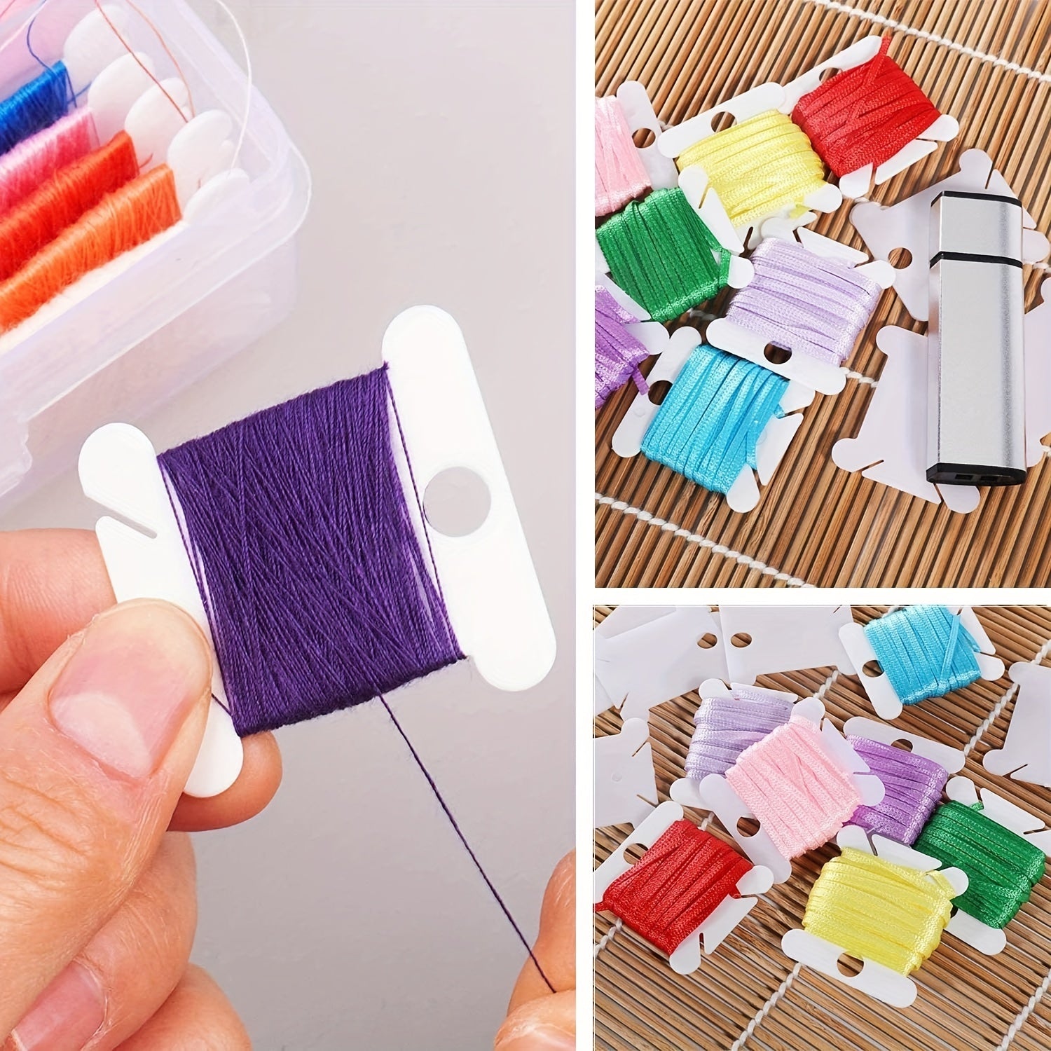 30pcs Plastic Floss Bobbins Transparent Winding Plate Cross Stitch Organizer