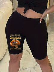 Grandma Letter Print Biker Shorts for Women