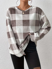 Plaid Pullover Sweatshirt Crew Neck for Fall & Winter Women's Clothing